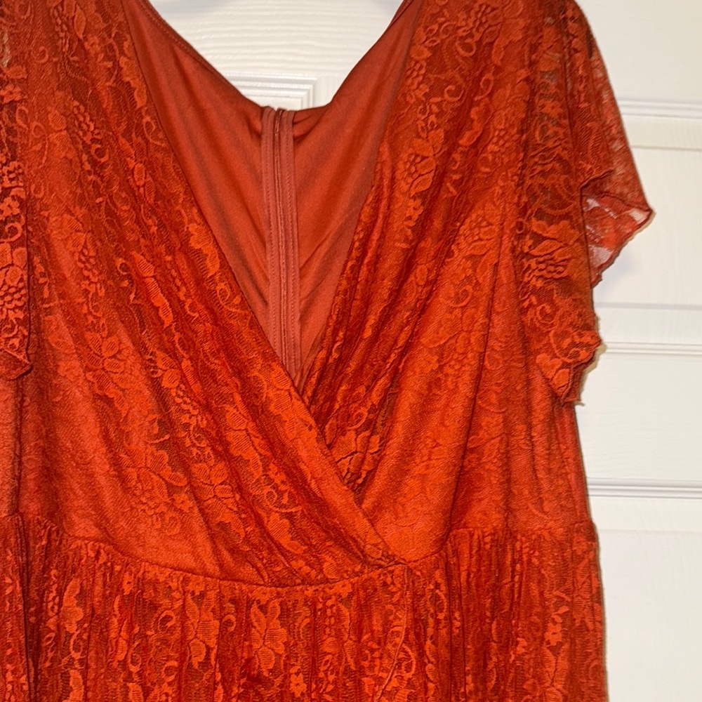 Ever Pretty Red and Orange V-Neck Flutter Sleeve High Low Gown